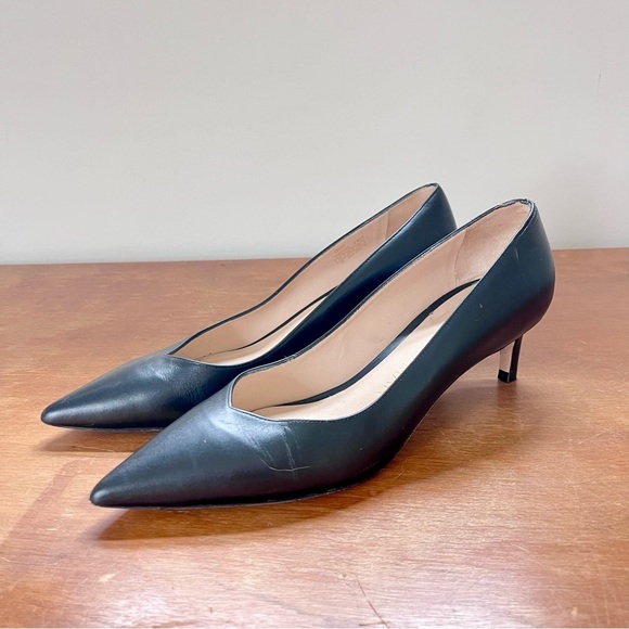 Stuart Wietzman Classic Black Leather Kitten Heel Pump Pointed Toe Anny 70 Sz 9 - Picture 2 of 13
